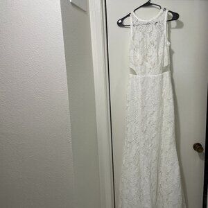 DB Studio Corded Lace Trumpet Dress with Illusion Sides